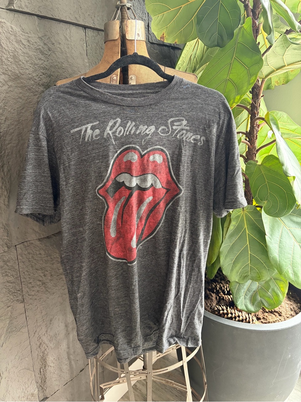 the Rolling Stones Gray Graphic Tee with Red Tongue Logo